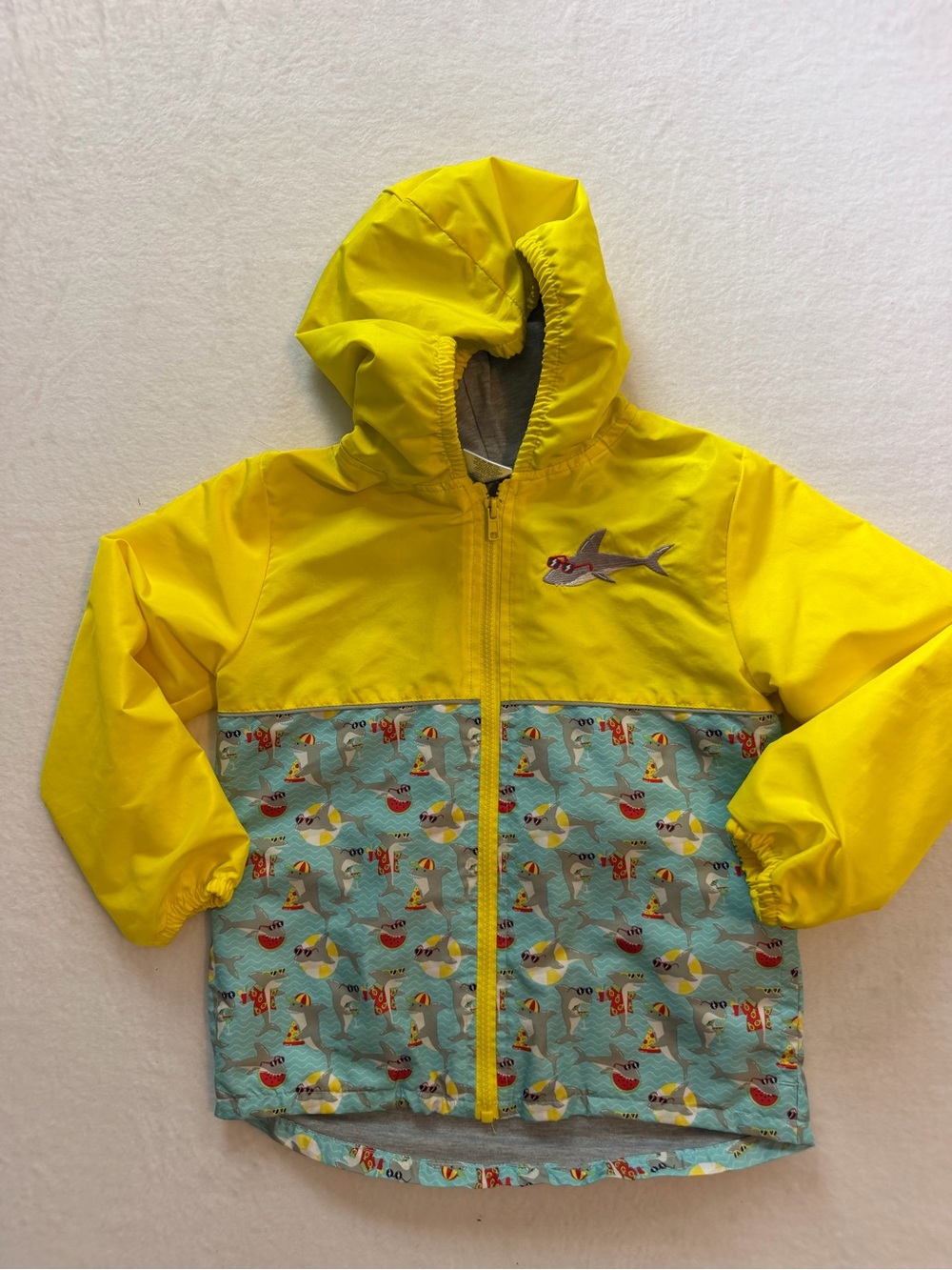 Kids' Yellow Hooded Swim Coverup with Teal Sea Print
